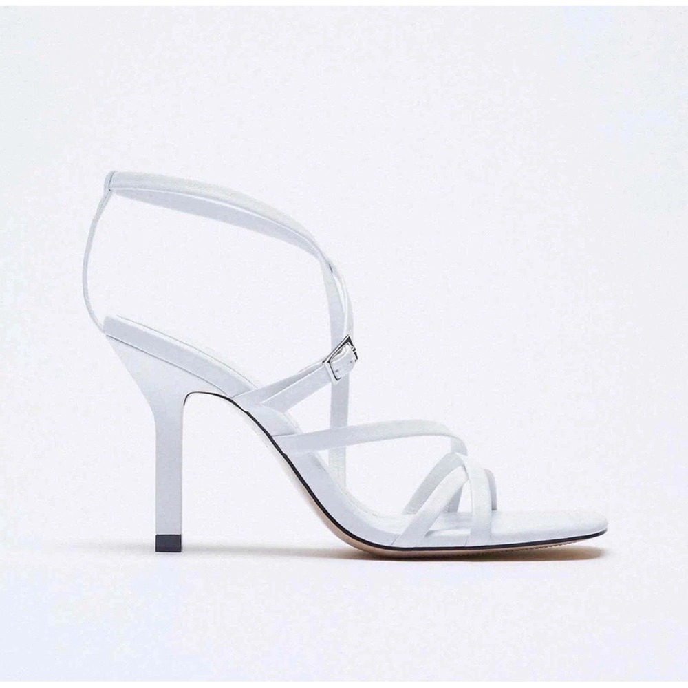 NWT‎ Zara White Strappy Sandals Square Toe Heels Coquette Kitten Minimalist 40